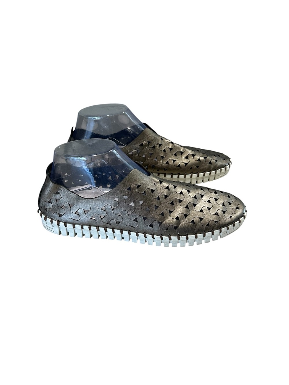 Eric Michael Inez Leather Slip-on Flat Shoes Womens 8.5-9 US Metallic Pewter 39